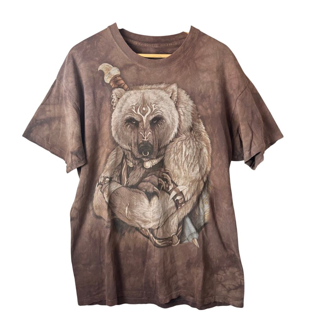 The Mountain Bear Graphic T-Shirt Mens XL Brown Distressed Made in USA Grunge